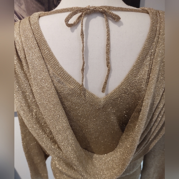Vintage Dramatic Gold Lame Lurex Draped Open Back Evening Sweater | Sz 12-14 - Picture 11 of 13